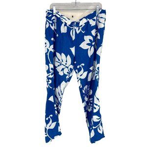 JC de Castelbajac Women 36 US S Linen Pant Blue Tropical Floral Adjustable Waist